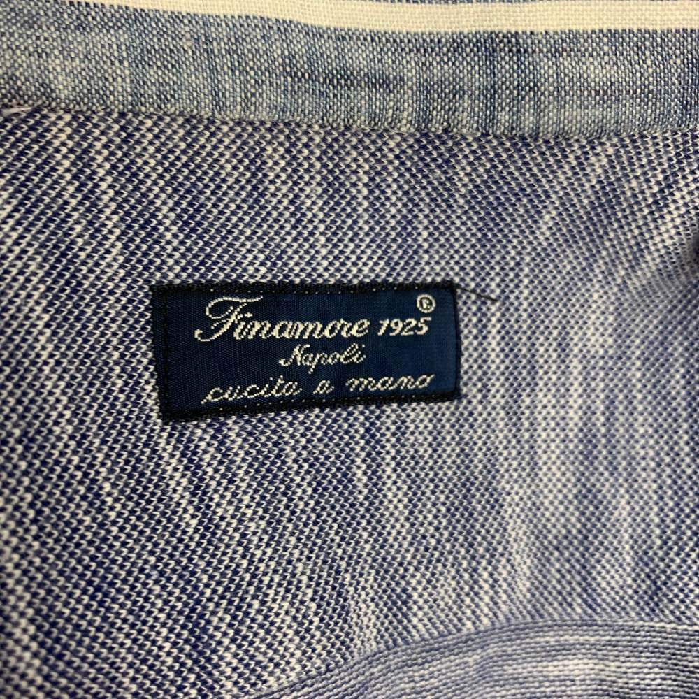 FINAMORE Blue White Heather Cotton Button Up Long Sleeve Shirt - Picture 5 of 5